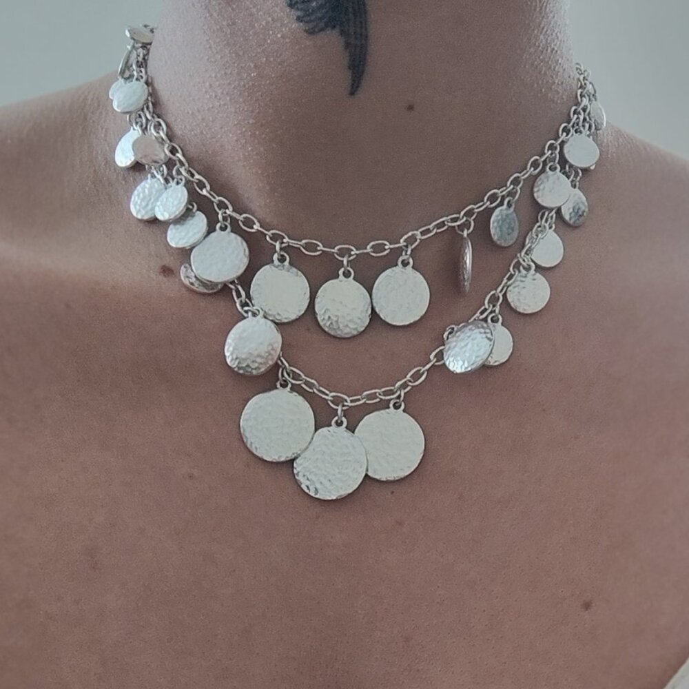 Silver Hammered Medallion Necklace and Choker